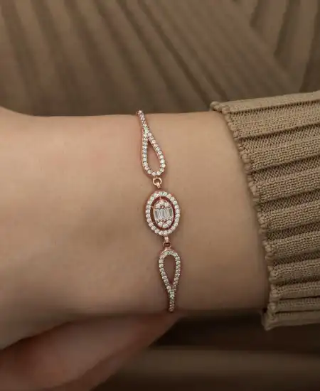 Gümüş Rose Oval Baget Bileklik