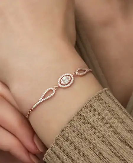 Gümüş Rose Oval Baget Bileklik