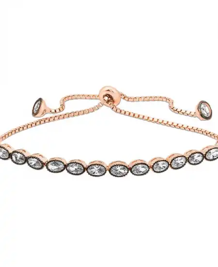 Gümüş Rose Oval Kesim Elmas Montür Asansör Bileklik