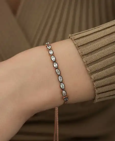 Gümüş Rose Oval Kesim Elmas Montür Asansör Bileklik