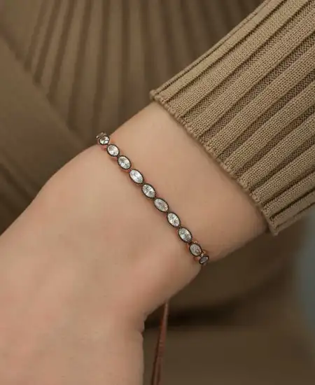 Gümüş Rose Oval Kesim Elmas Montür Asansör Bileklik