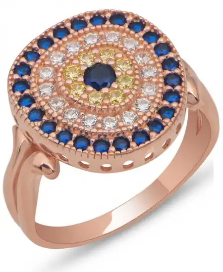 Gümüş Rose Oval Nazarlı Kadın Yüzük