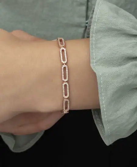 Gümüş Rose Oval Taşlı Bayan Bileklik
