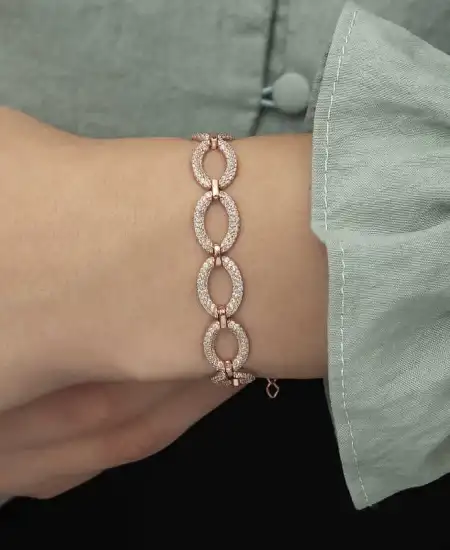 Gümüş Rose Oval Taşlı Bayan Bileklik