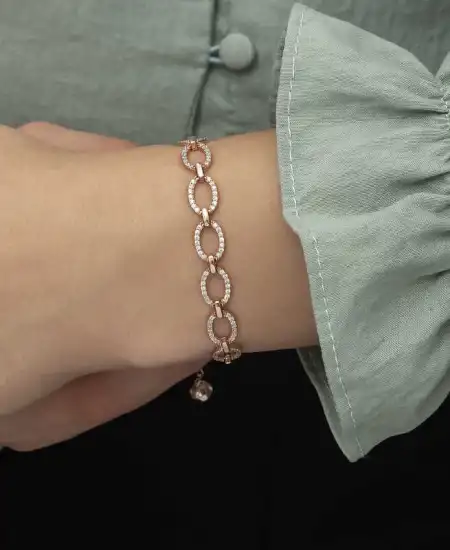 Gümüş Rose Oval Taşlı Bayan Bileklik