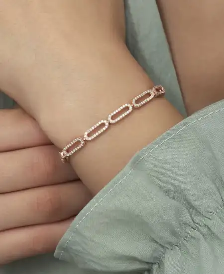 Gümüş Rose Oval Taşlı Bayan Bileklik
