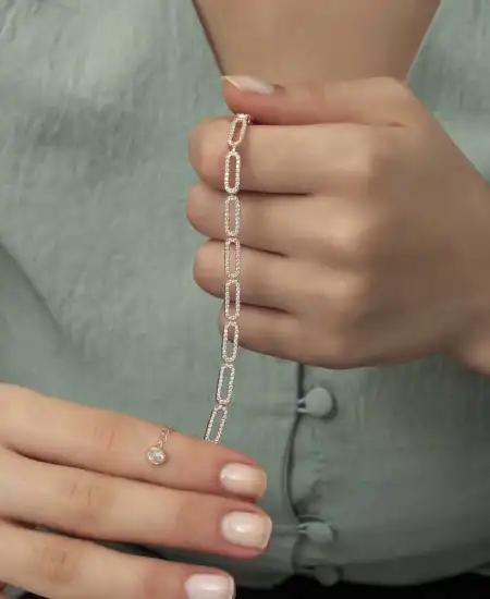 Gümüş Rose Oval Taşlı Bayan Bileklik