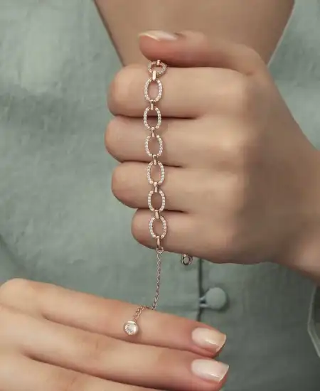 Gümüş Rose Oval Taşlı Bayan Bileklik