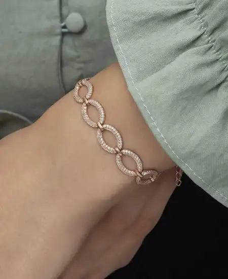 Gümüş Rose Oval Taşlı Bayan Bileklik
