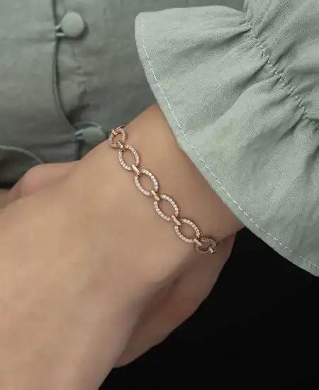 Gümüş Rose Oval Taşlı Bayan Bileklik