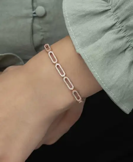 Gümüş Rose Oval Taşlı Bayan Bileklik
