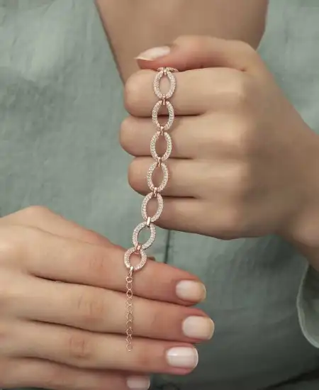 Gümüş Rose Oval Taşlı Bayan Bileklik
