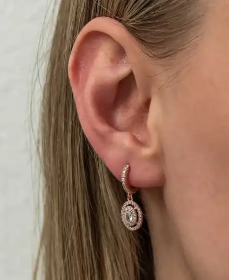 Gümüş Rose Oval Taşlı Sallantılı Küpe