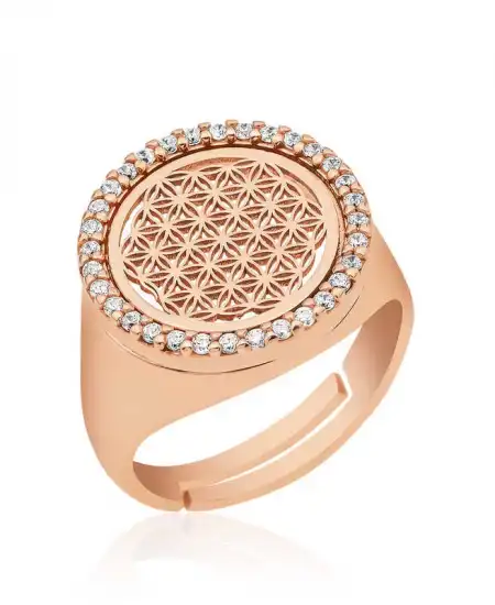 Gümüş Rose Oval Yaşam Çiçeği Yüzük