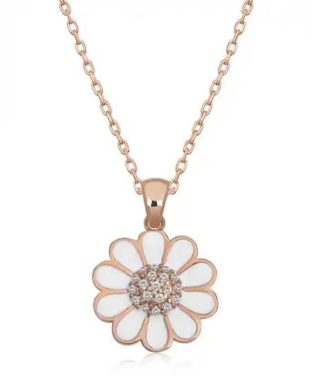 Gümüş Rose Papatya Kadın Kolye