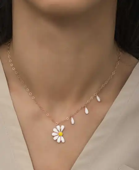 Gümüş Rose Papatya Seviyor Sevmiyor Bayan Kolye