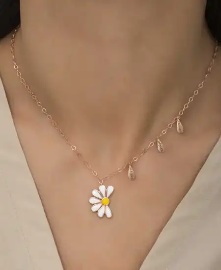 Gümüş Rose Papatya Seviyor Sevmiyor Bayan Kolye