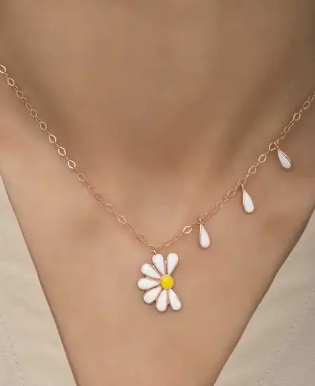 Gümüş Rose Papatya Seviyor Sevmiyor Bayan Kolye