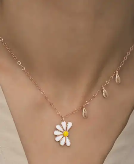 Gümüş Rose Papatya Seviyor Sevmiyor Bayan Kolye