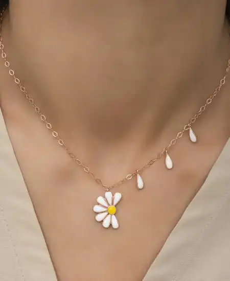 Gümüş Rose Papatya Seviyor Sevmiyor Bayan Kolye