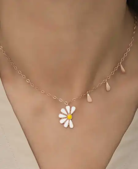 Gümüş Rose Papatya Seviyor Sevmiyor Bayan Kolye