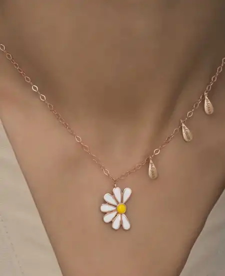 Gümüş Rose Papatya Seviyor Sevmiyor Bayan Kolye