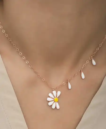 Gümüş Rose Papatya Seviyor Sevmiyor Bayan Kolye