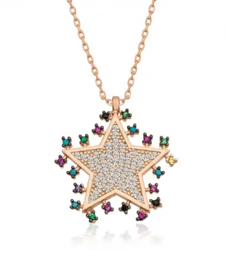 Gümüş Rose Parlayan Yıldız Kolye