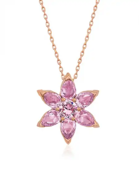 Gümüş Rose Pembe Çiçek Kolye