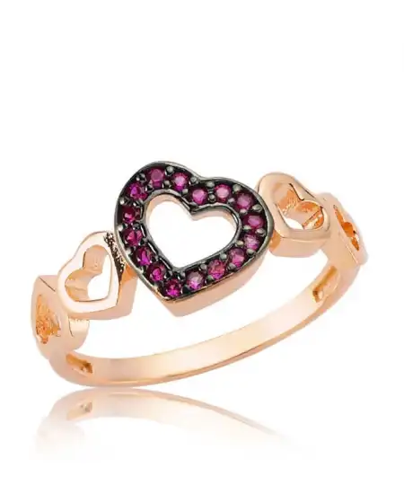 Gümüş Rose Pembe Kalpli Bayan Yüzük