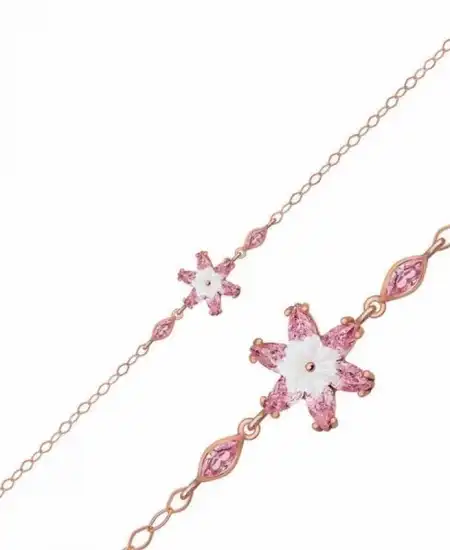 Gümüş Rose Pembe Lotus Çiçeği Bileklik