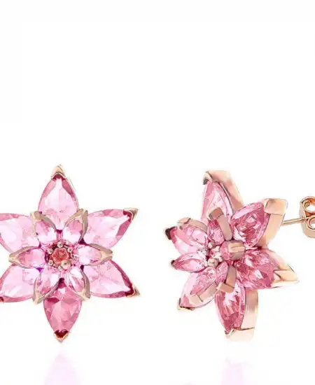 Gümüş Rose Pembe Lotus Çiçeği Çivili Kadın Küpe