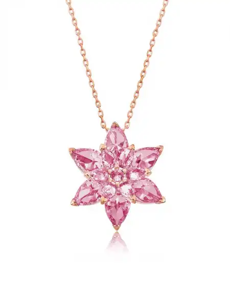 Gümüş Rose Pembe Lotus Çiçeği Kolye