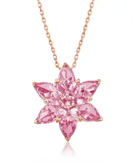 Gümüş Rose Pembe Lotus Çiçeği Kolye