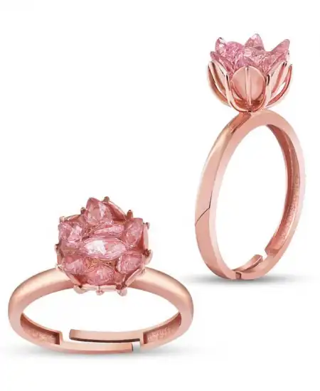 Gümüş Rose Pembe Lotus Çiçeği Yüzük