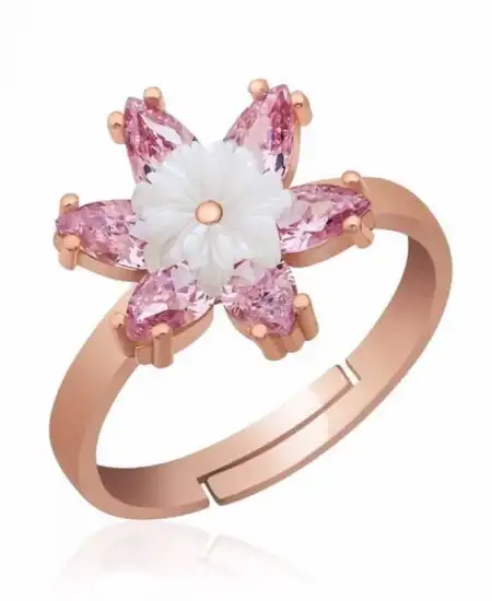 Gümüş Rose Pembe Lotus Çiçeği Yüzük