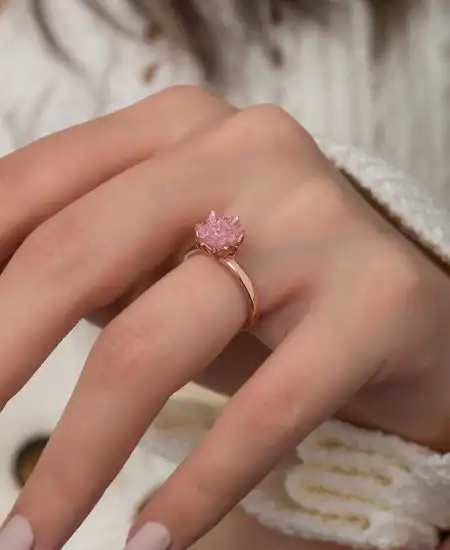 Gümüş Rose Pembe Lotus Çiçeği Yüzük