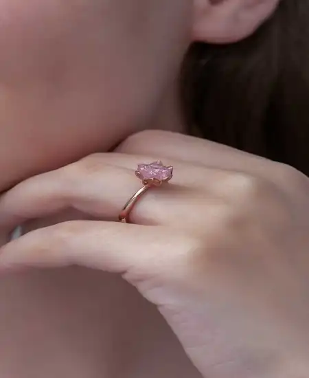 Gümüş Rose Pembe Lotus Çiçeği Yüzük