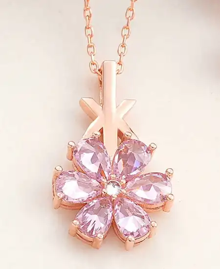 Gümüş Rose Pembe Sevgi Çiçeği Kadın Kolye