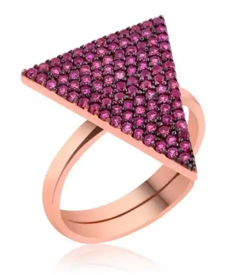 Gümüş Rose Pembe Üçgen Bayan Yüzük