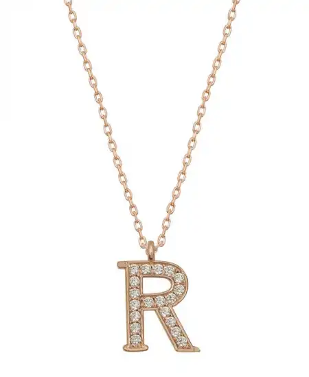 Gümüş Rose R Harfi Kadın Kolye