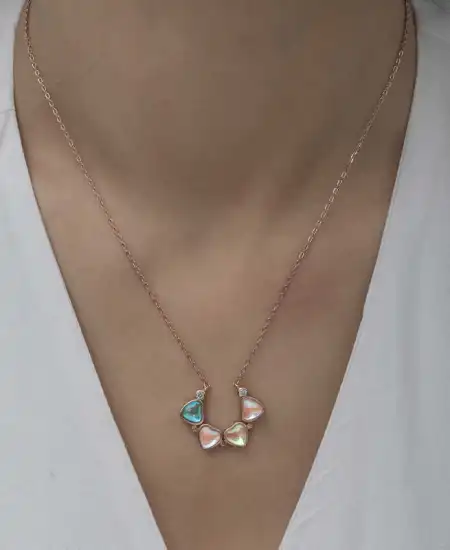 Gümüş Rose Renkli Açılabilen Yonca Kadın Kolye