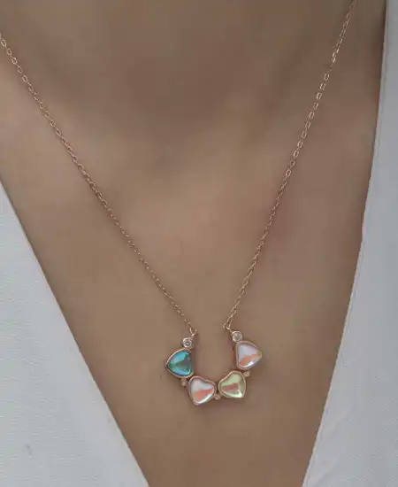 Gümüş Rose Renkli Açılabilen Yonca Kadın Kolye