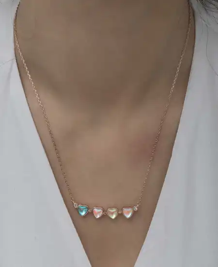 Gümüş Rose Renkli Açılabilen Yonca Kadın Kolye