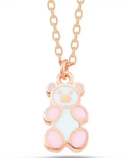 Gümüş Rose Renkli Ayıcık Kadın Kolye