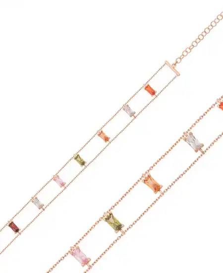 Gümüş Rose Renkli Baget Taşlı Bayan Bileklik