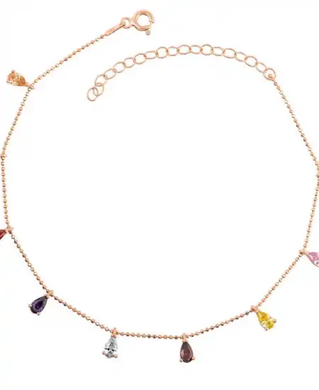 Gümüş Rose Renkli Damla Halhal