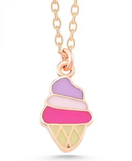 Gümüş Rose Renkli Dondurma Kadın Kolye