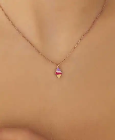 Gümüş Rose Renkli Dondurma Kadın Kolye