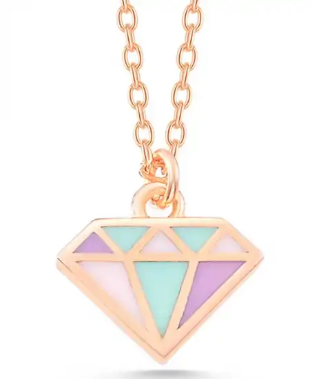 Gümüş Rose Renkli Elmas Kadın Kolye
